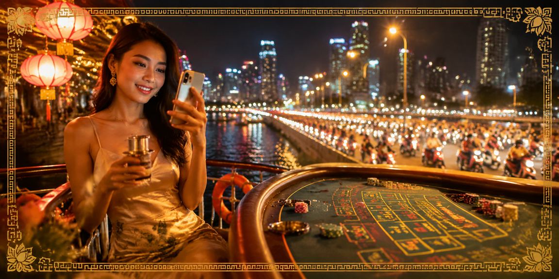 Bàn Baccarat trong quán cà phê phong cách Sài Gòn về đêm